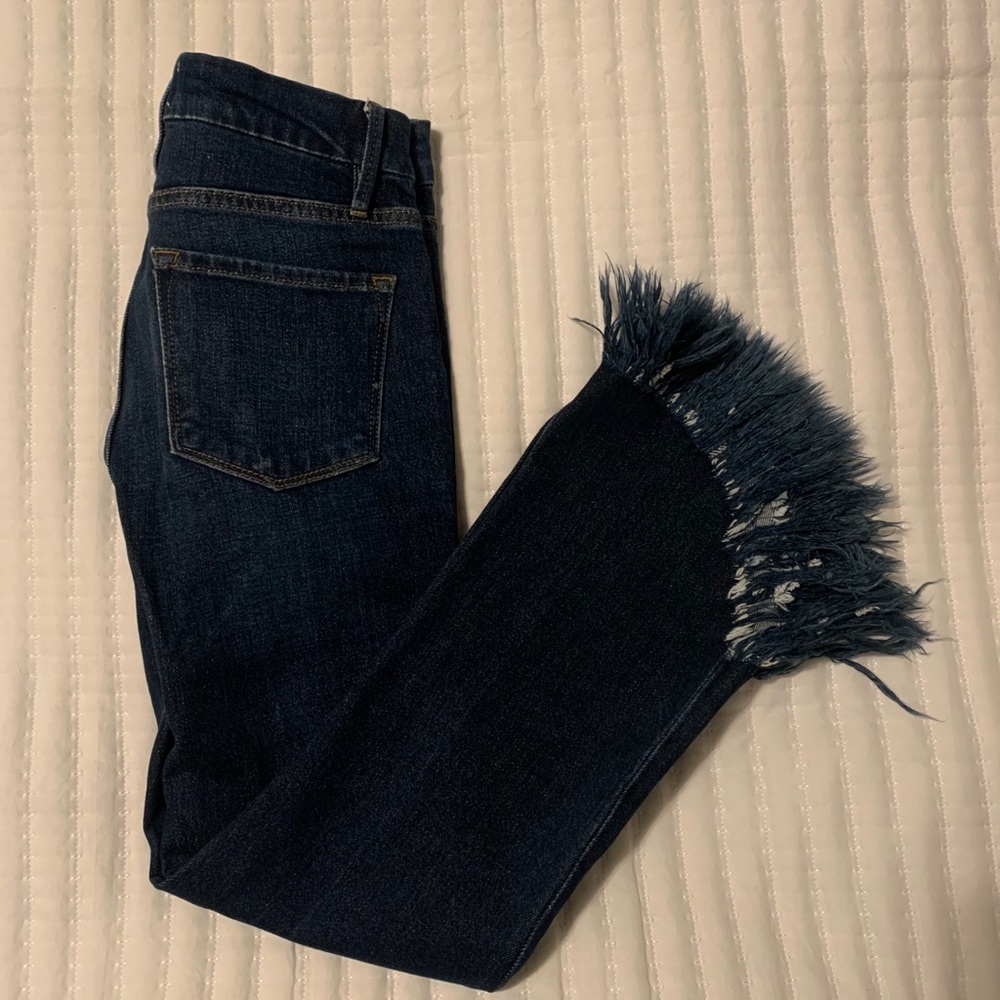Frame denim le crop mini boot shredded jeans